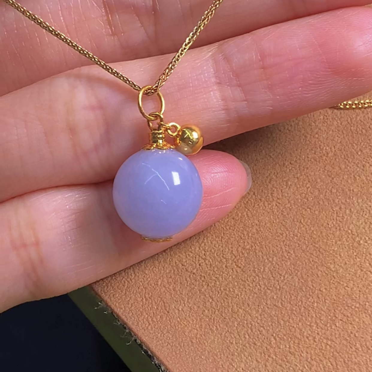 宝玉阁珠宝缅甸天然A货翡翠18k金镶嵌紫珠子吊坠