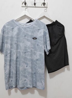 男圆领短袖短裤睡衣套装家居服