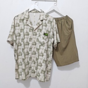 男士翻领短袖短裤睡衣套装家居服