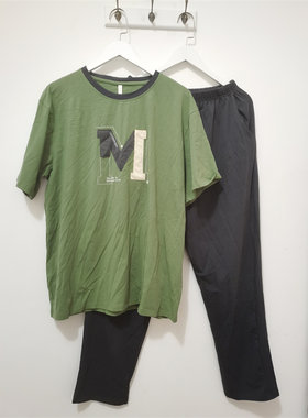 XL-3XL码瑕疵清仓 男士睡衣 夏季 圆领舒适短袖长裤家居服套装
