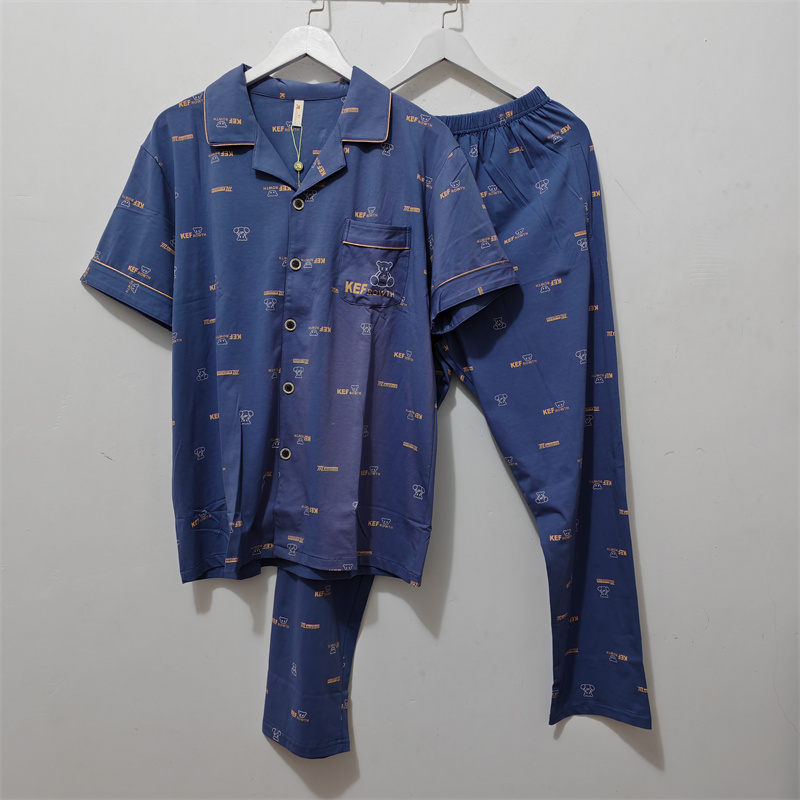 男士翻领舒适短袖长裤家居服套装