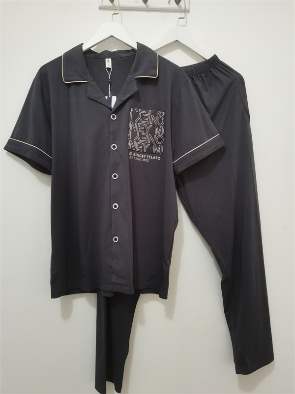 XL-5XL码瑕疵清仓 男士睡衣 夏季 翻领舒适短袖长裤家居服套装
