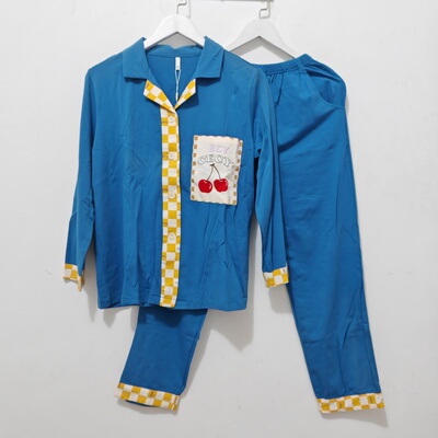 M-L码 多姿多彩睡衣 春秋 女士爽棉翻领舒适睡衣套装家居服