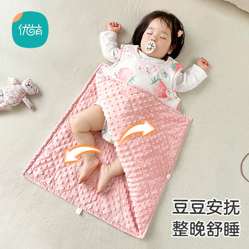 婴儿背心睡袋豆豆绒安抚秋冬季宝宝无袖新生护肚空调房睡觉防踢被