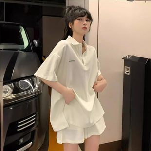 学院风套装 减龄甜美少女POLO衫 韩版 夏季 两件套 翻领短袖 阔腿短裤