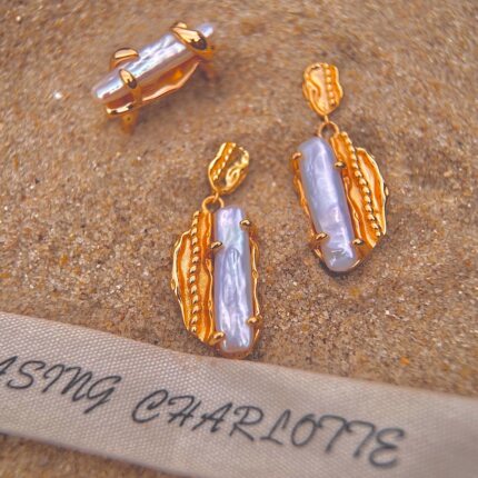 娆蔓 法式复古巴洛克珍珠耳钉925银镀金耳环 CHASING CHARLOTTE