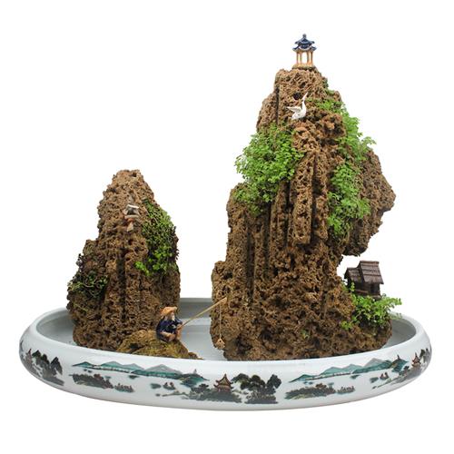 吸水石底座盆假山盆景陶瓷上水石盆水仙多肉盆栽椭圆形青花瓷花盆
