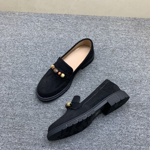 新款 复古绒面乐福鞋 英伦风牛津小皮鞋 一脚蹬皮鞋 圆头单鞋 2026春季