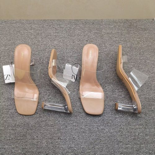 40码水晶粗跟透明带拖鞋高跟凉拖