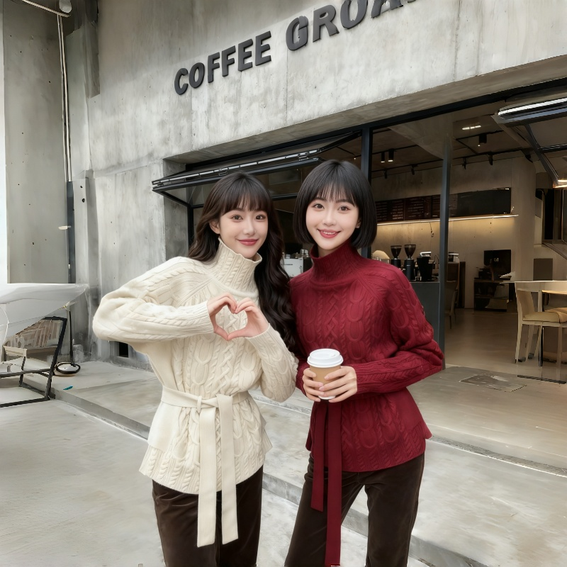 软糯麻花高领毛衣外套女秋冬新款