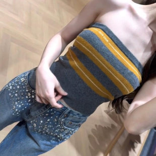 YUNYE云野 心动时刻】辣妹撞色条纹背心外穿秋季纯欲短款抹胸上衣