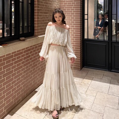 金丝波点套装宋祖儿明星网红同款看展礼服松弛感长袖上衣半身裙子