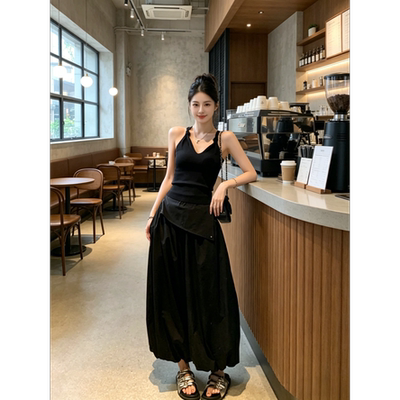 韩系轻薄设计感夏日工装花苞收脚休闲九分裤设计感上衣裤子套装女