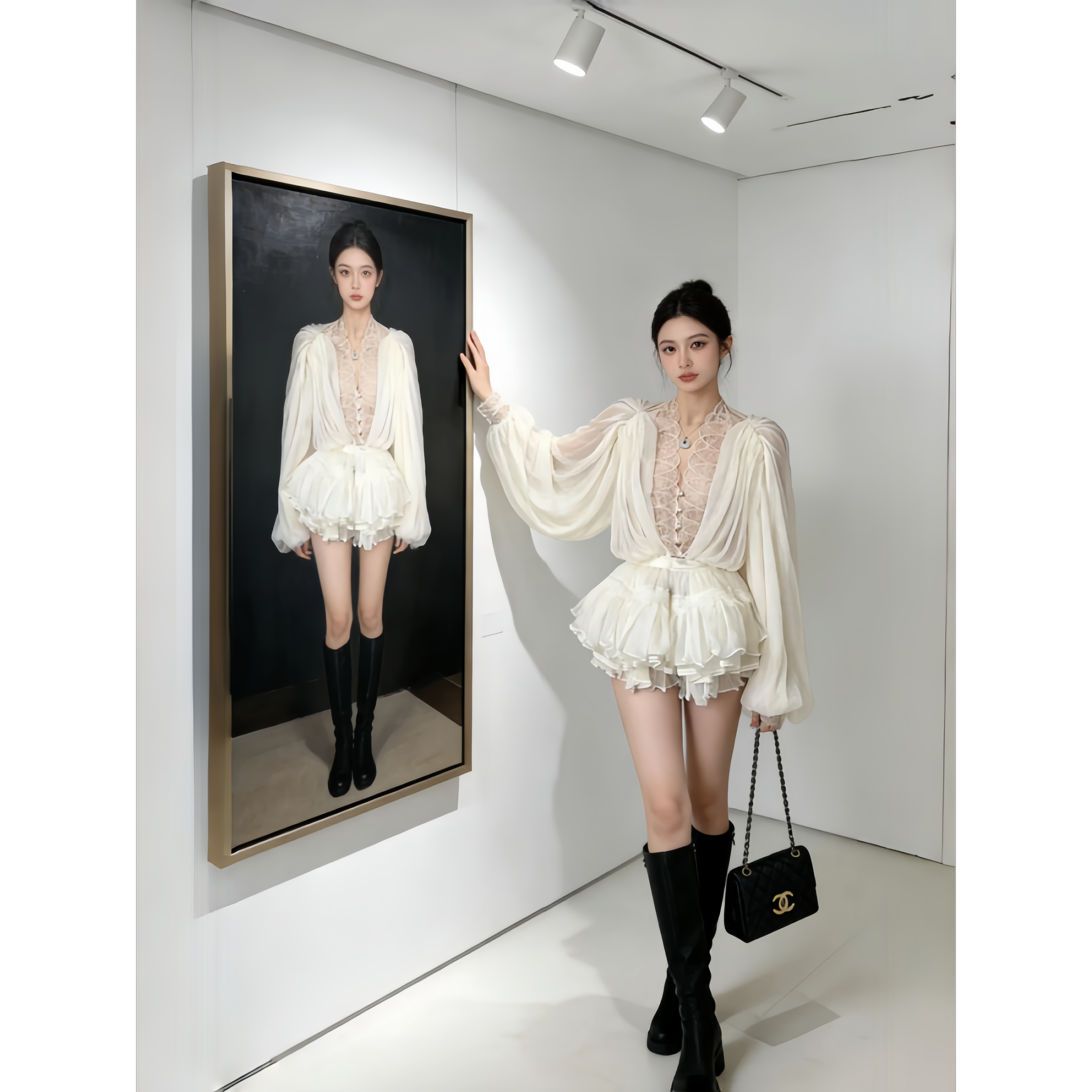 法式浪漫风蕾丝拼接长袖衬衫女2026春季新款高腰显瘦半身裙两件套,女装/女士精品,时尚套装,淘宝优惠券,粉丝福利购,淘宝优惠卷