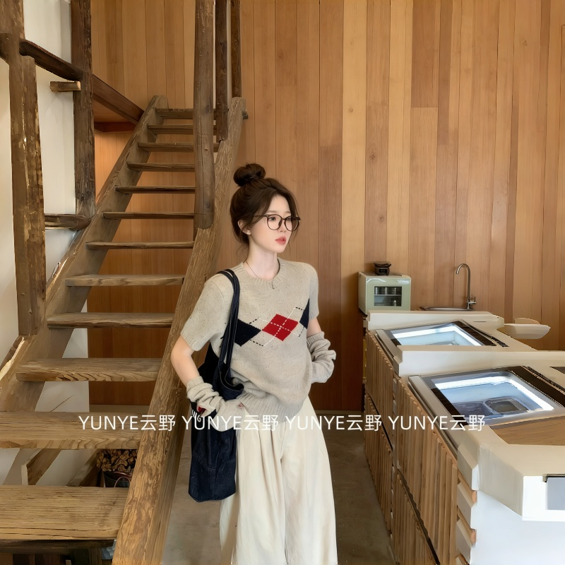 美式复古菱格袖套毛衣女秋冬减龄