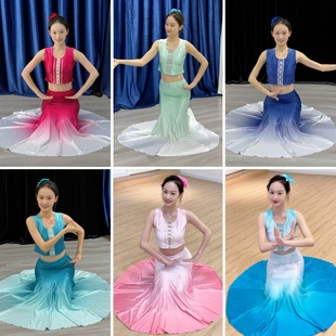 傣族舞蹈演出服装表演服女艺考服成人孔雀舞蹈裙练功裙鱼尾半身裙