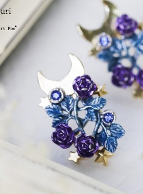 巡meguri手作Palnart poc紫色玫瑰休闲奢华耳环2021年新款潮冬季