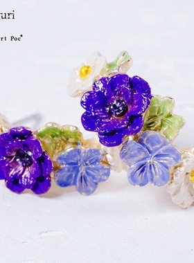 Palnart poc紫色花雏菊弧形仙气森系超仙夏天ins花环少女耳环耳夹