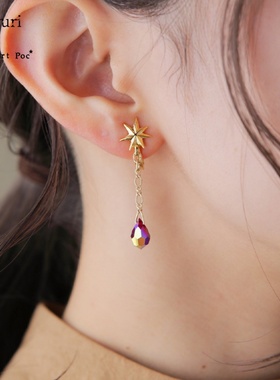 巡meguri手作Palnart poc日韩水钻长款优雅气质红色珠子水滴耳环