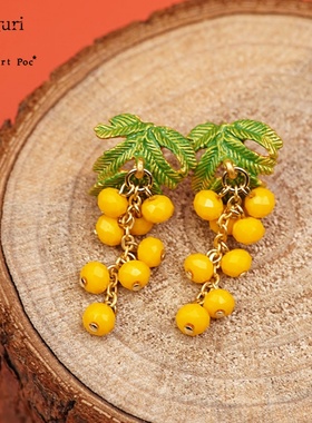 Palnart poc夏天清新百搭含羞草花黄色花朵ins女网红超仙春游耳环