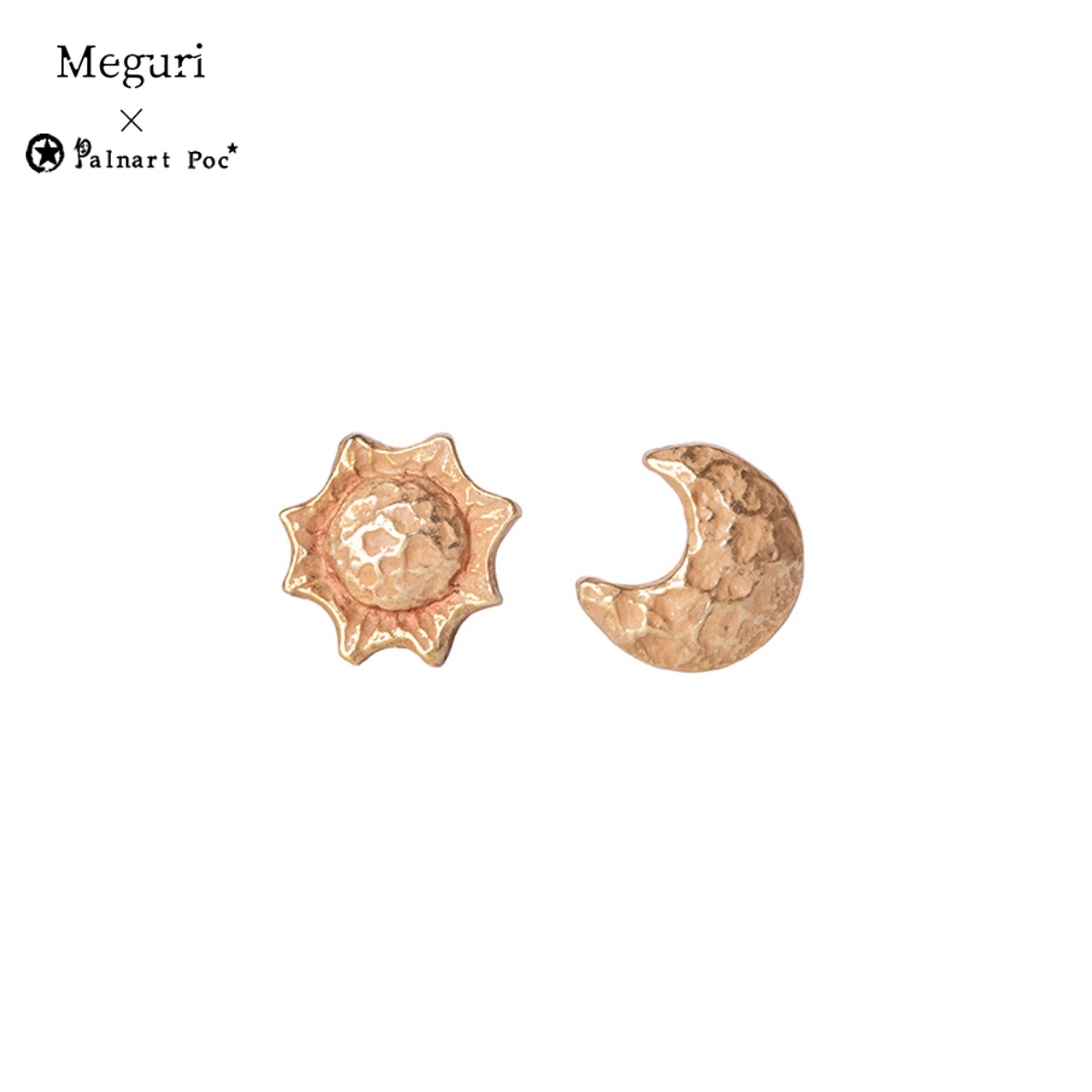 巡meguri日本手作Palnart poc索尔与露娜耳钉太阳月亮复古锤纹