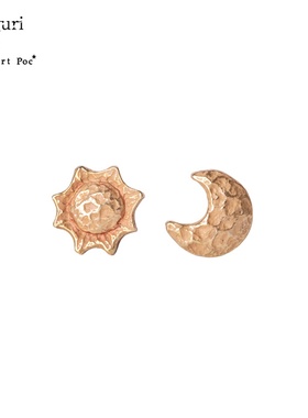 巡meguri日本手作Palnart poc索尔与露娜耳钉太阳月亮复古锤纹