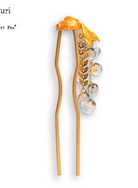 巡meguri原创Palnart poc发饰SUU小众盘发流苏黑色金鱼发簪簪子