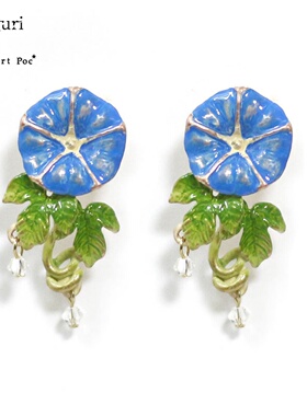 Palnart poc蓝色花朵夏天清新百搭甜美牵牛花金属花瓣高级感耳环