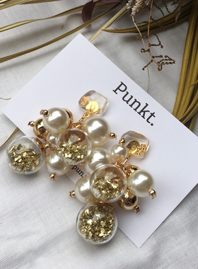 巡meguri海洋玻璃PUNKT.闪烁金砂银沙天然石头独立设计师水球耳环