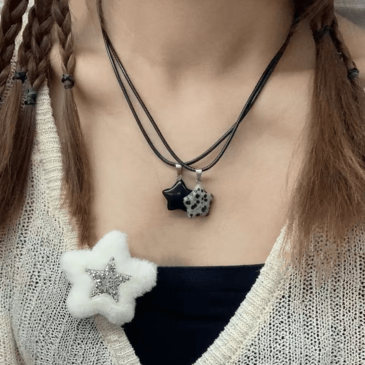 天然石高级感可调节女夏星星吊坠