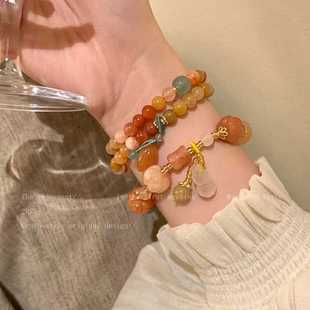 金丝南瓜玉串珠编织绳手链女新款 小众高级感复古风手串手饰 新中式