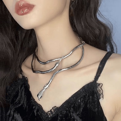 黑暗土酷开口随意造型蛇形设计项链项圈个性欧美辣妹夸张颈链灵蛇