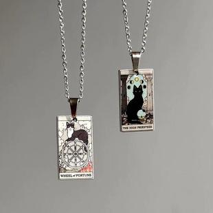 TAROT塔罗牌项链女复古油画UV彩印设计感颈链甜酷个性 高级锁骨链