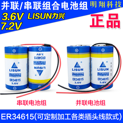 力兴ER34615-2流量计表锂电池3.6v 2ER34615串联7.2v电池组带插头