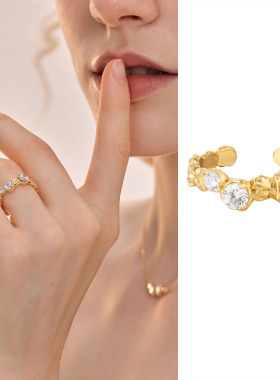 莓拉张靓颖同款「星辰」戒指925银饰碎闪金色开口戒礼物HEGA LING