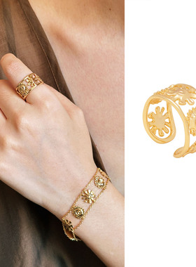 【秋冬新品】莓拉「古城光辉」原创设计太阳纹镂空开口戒指复古女