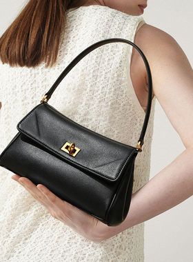 高品质牛皮小众设计单肩法棍包 高级感法式Rodeo真皮链条腋下包