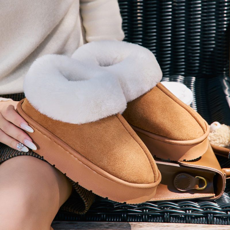 皮毛加绒一体雪地靴女新款防滑