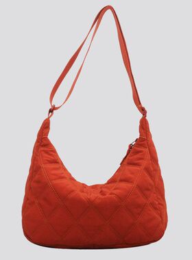 帆布羽绒包包女2022新款饺子包韩国菱格托特包百搭大容量斜挎包潮