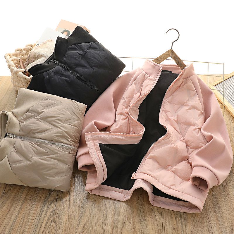 %宝宝鸭绒外套男白亲子轻薄轻便立领羽绒服童装中大童90 保暖女童