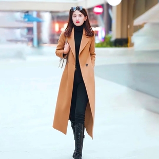 双面羊毛呢大衣女过膝红色秋冬新款中长款加厚外套工装高级感修身