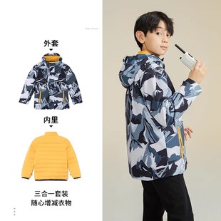 长袖 李宁童装 三合一羽绒服男大童时尚 潮流开衫 防泼水连帽冬运动服