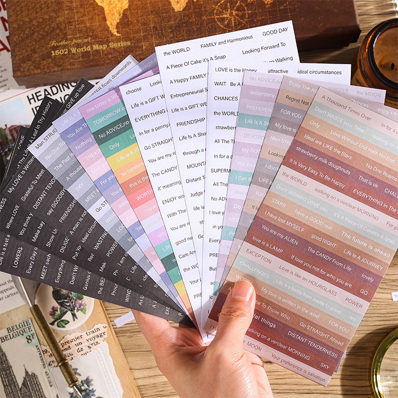 彩色长条贴纸ins高颜值复古时光印记系列文字有粘性强手账拼贴素材