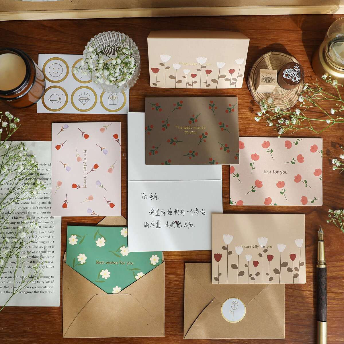 高颜值烫金贺卡手写空白小卡片