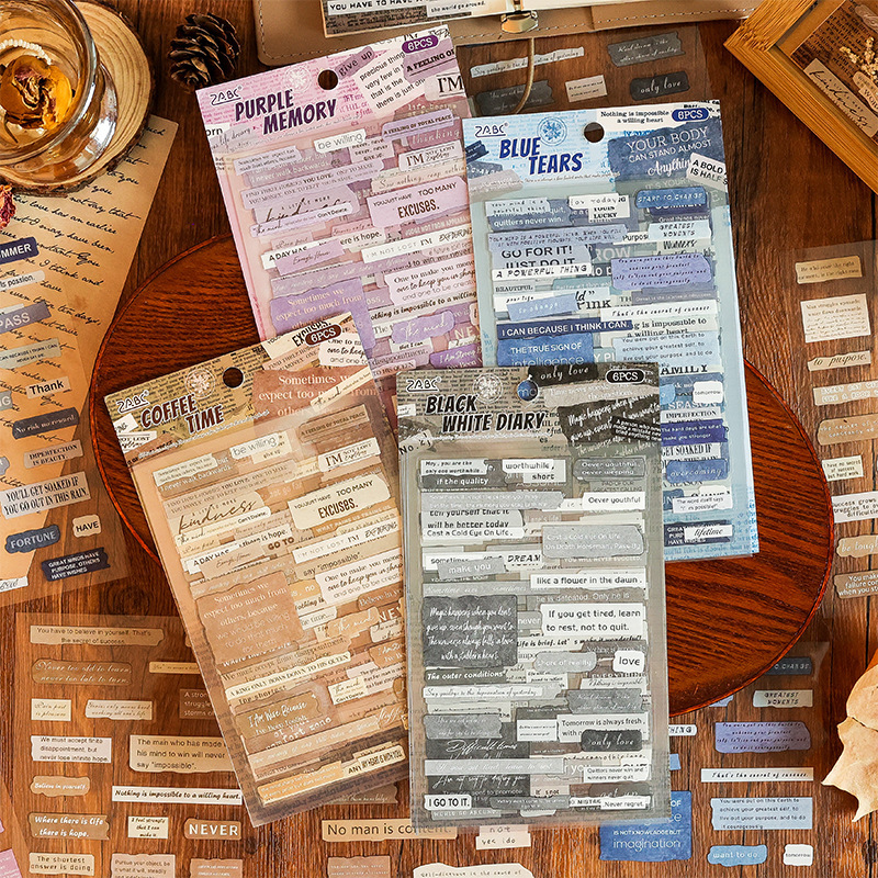 复古英文字母透明PET防水贴纸包