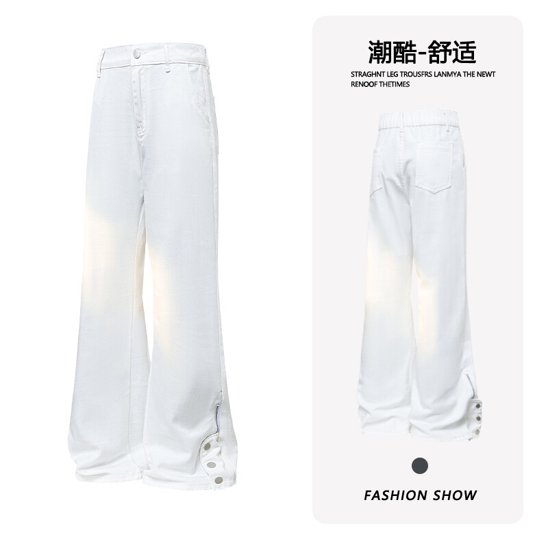 B221 美式ins高街小众排扣拉链修身微喇牛仔裤 LK22073-特P45控78