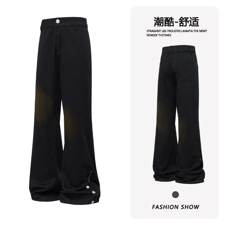 B221 美式ins高街小众排扣拉链修身微喇牛仔裤 LK22073-特P45控78