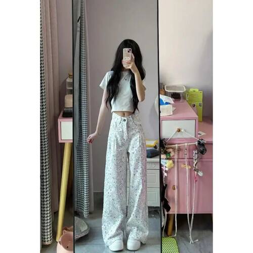小鱼涂鸦休闲裤夏季牛仔裤女薄款