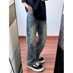 痞帅设计感vibe潮高腰直筒裤 2025新款 女春夏季 高街复古提花牛仔裤
