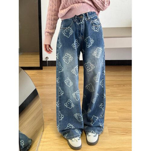 kitty印花牛仔裤女可爱甜美卡通